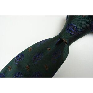 Cesare Attolini Forest Green Purple Brown Paisley 100% Silk Tie BRAND NEW